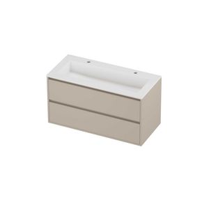 Aristo Set polystone Elegant wastafel met 2 kraangaten en onderkast greeploos 2 laden symmetrisch in kader 1000x460x540mm matt White/Soft linen