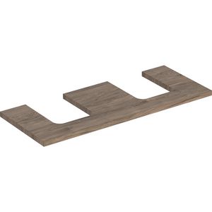 Wastafelblad voor opzetwastafel 120cm noten hickory uitsparing afgerond links + rechts ONE