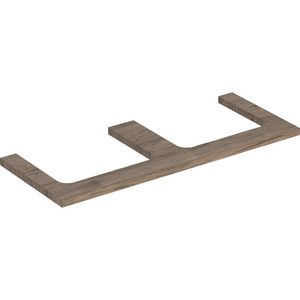 Wastafelblad voor opzetwastafel 120cm noten hickory uitsparing rechthoekig links + rechts ONE