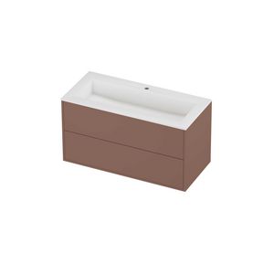 Aristo Set polystone Elegant wastafel met 1 kraangat en onderkast tbv grepen 2 laden symmetrisch in kader 1000x460x540mm matt White/Beauty blush