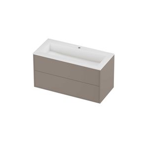 Aristo Set polystone Elegant wastafel met 1 kraangat en onderkast tbv grepen 2 laden symmetrisch in kader 1000x460x540mm matt White/Clay beige