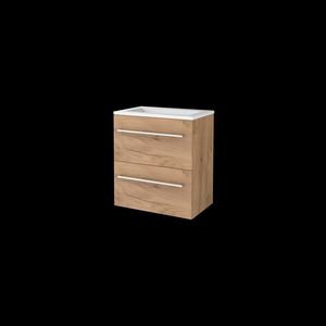 Set START-39 onderkast whisky oak 60cm grepen chroom 2x la acryl wastafel 1x kraangat (S39GR60A1WO)