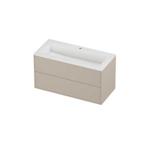 Aristo Set polystone Elegant wastafel met 1 kraangat en onderkast tbv grepen 2 laden symmetrisch in kader 1000x460x540mm matt White/Soft linen