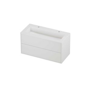 Aristo Set polystone Elegant wastafel met 2 kraangaten en onderkast tbv grepen 2 laden symmetrisch in kader 1000x460x540mm mat wit/matt white