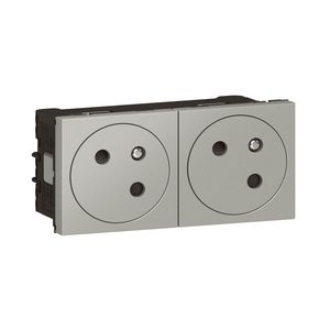 Contactdoos Link vlak 2x2P + A 45gr. 4 modulen ALU Mosaic