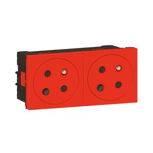 Contactdoos Link 2x2P+A vlak polarisatie 45gr.4m rood Mosaic