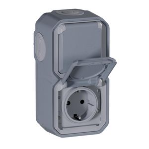Wandcontactdoos RA 2V verticaal compleet grijs Plexo