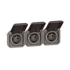 Wandcontactdoos 3V horizontaal mechanisme antraciet Plexo