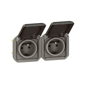 Wandcontactdoos 2V horizontaal mechanisme antraciet Plexo