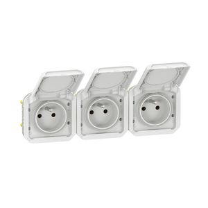 Wandcontactdoos 3V horizontaal mechanisme wit Plexo