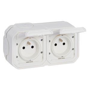 Wandcontactdoos PA 2V horizontaal compleet wit Plexo
