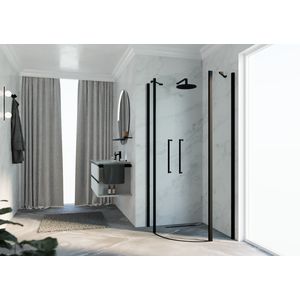 Douchewand Young R2 kwartrond 775-795x2000mm helder zwart