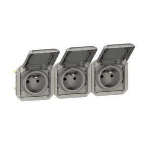 Wandcontactdoos 3V PA horizontaal mechanisme grijs Plexo