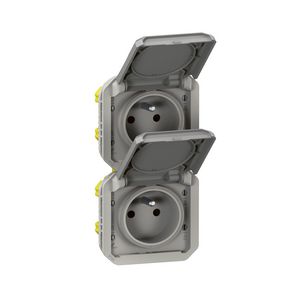 Wandcontactdoos 3V verticaal mechanisme grijs Plexo