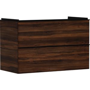 Onderkast Dark Walnut 980x475mm 2x la tbv wastafel greepkleur mat zwart Xelu Q 54034670