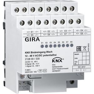 Binaire ing. 8-v 12 - 48V AC/DC pot.vrij KNX DIN-rail