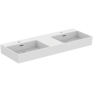 Dubbel Wastafel 1215x450x150mm wit 2 kraangaten m. overloop extra R0559MA