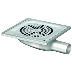 Afvoerput rvs 1-del. 150x150mm tbv lekwater zonder stankslot vaste hoogte spie 32mm