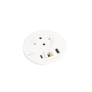 Wandcontactdoos wit+USB+stekker+snoer L2m. Disq80