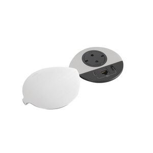 Wandcontactdoos +deksel ALU+ USB + RJ45+snoer L2m. Disq80