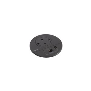 Wandcontactdoos zwart+USB+stekker+snoer L0,5m. Disq80
