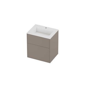 Aristo Set polystone Elegant wastafel met 1 kraangat en onderkast tbv grepen 2 laden a-symmetrisch in kader 600x460x670mm glans wit/Clay beige