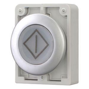 Signaaldrukknop 30mm vlak wit met tekst X100 terugverend