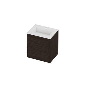 Aristo Set polystone Elegant wastafel met 1 kraangat en onderkast tbv grepen 2 laden a-symmetrisch in kader 600x460x670mm glans wit/Mokka oak