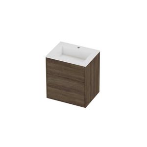 Aristo Set polystone Elegant wastafel met 1 kraangat en onderkast tbv grepen 2 laden a-symmetrisch in kader 600x460x670mm glans wit/Vital oak