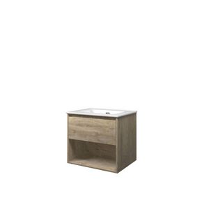 Set Proline porselein Elegant wastafel wit zonder kraangat onderkast 1x lade+schap raw oak 60x46cm
