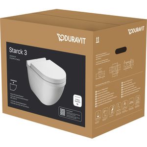 Wandcloset #252709 combipack Starck3 54cm Durafix rimless wit incl. afneembare softclose zitting rvs scharnier