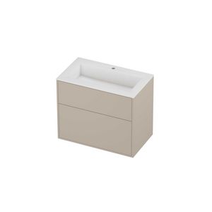 Aristo Set polystone Elegant wastafel met 1 kraangat en onderkast tbv grepen 2 laden a-symmetrisch in kader 800x460x670mm glans wit/Soft linen