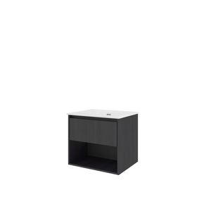Set Proline porselein Elegant wastafel wit zonder kraangat onderkast 1x lade+schap black oak 60x46cm