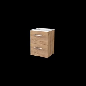 Set START-46 onderkast whisky oak 50cm grepen chroom 2x la acryl wastafel z/ kraangat (S46GR50A0WO)