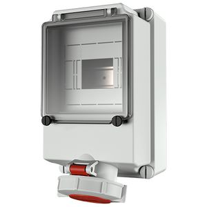 Wandcontactdoos 32A 5-polig  6H 400V IP67 + rail
