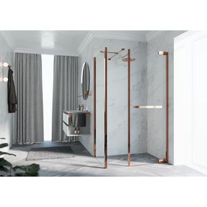 Douchedeur met vast paneel N180 type GFL 100 bereik 990-1020x2000mm helder glas shiny red gold