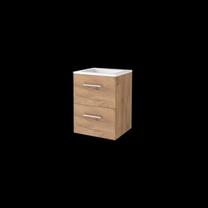 Set START-46 onderkast whisky oak 50cm grepen chroom 2x la acryl wastafel 1x kraangat (S46GR50A1WO)