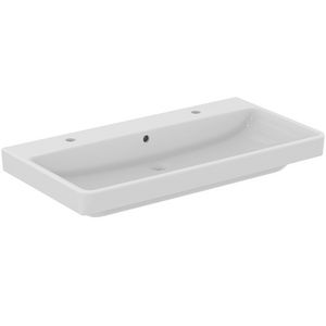 Wastafel I.LIFE B VANITY 1020x540x160mm in glanzend wit afwerking, 2 kraangaten, met overloop