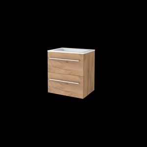 Set START-46 onderkast whisky oak 60cm grepen chroom 2x la acryl wastafel 1x kraangat (S46GR60A1WO)