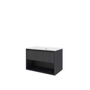 Set Proline porselein Elegant wastafel wit zonder kraangat onderkast 1x lade+schap black oak 80x46cm