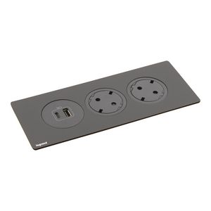 Mechanismen 3x met 2 Wandcontactdoos + USB zwart Disq"in