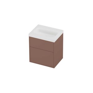 Haga Set polystone Mezza wastafel zonder kraangat en onderkast tbv grepen 2 laden a-symmetrisch in kader 600x460x730mm matt White/Beauty blush