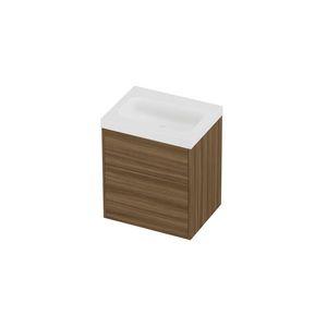 Haga Set polystone Mezza wastafel zonder kraangat en onderkast tbv grepen 2 laden a-symmetrisch in kader 600x460x730mm matt White/Caramel walnut