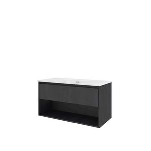 Set Proline porselein Elegant wastafel wit zonder kraangat onderkast 1x lade+schap black oak 100x46cm