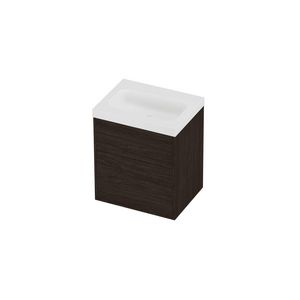 Haga Set polystone Mezza wastafel zonder kraangat en onderkast tbv grepen 2 laden a-symmetrisch in kader 600x460x730mm matt White/Mokka oak