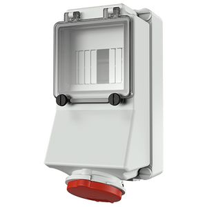 Wandcontactdoos 32A 4-polig  6H 400V IP44 + rail