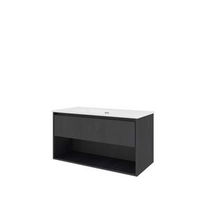 Set Proline porselein Elegant wastafel wit met 1 kraangat onderkast 1x lade+schap black oak 100x46cm