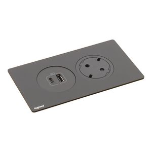 Mechanismen 2x met 1 Wandcontactdoos + USB zwart Disq"in