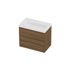 Haga Set polystone Mezza wastafel zonder kraangat en onderkast tbv grepen 2 laden a-symmetrisch in kader 800x460x730mm matt White/Caramel walnut