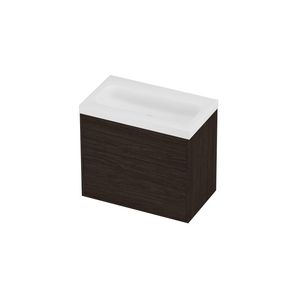Haga Set polystone Mezza wastafel zonder kraangat en onderkast tbv grepen 2 laden a-symmetrisch in kader 800x460x730mm matt White/Mokka oak